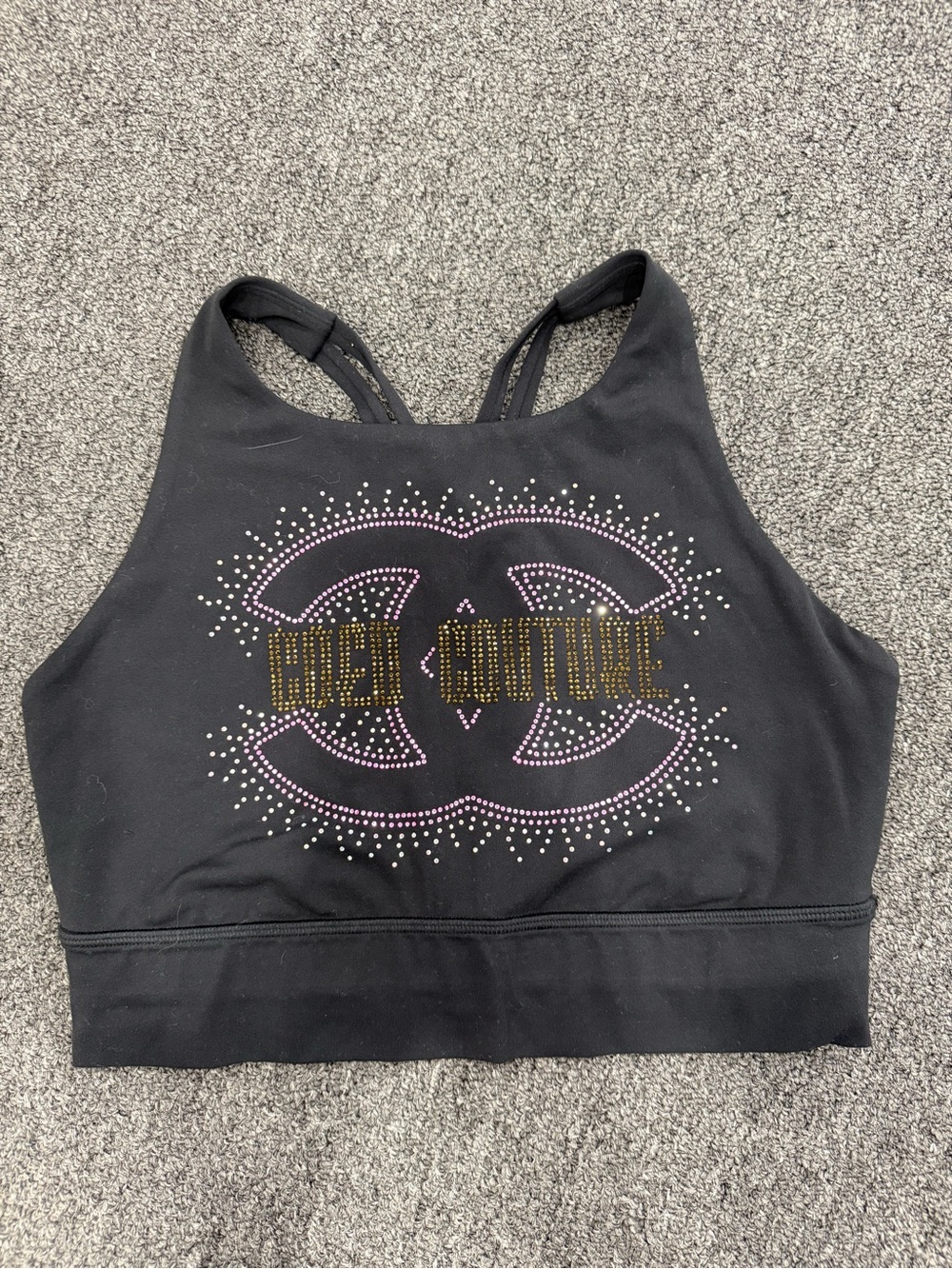 Cheerleading Black Cropped Racerback Tank Top with Rhinestone Logo